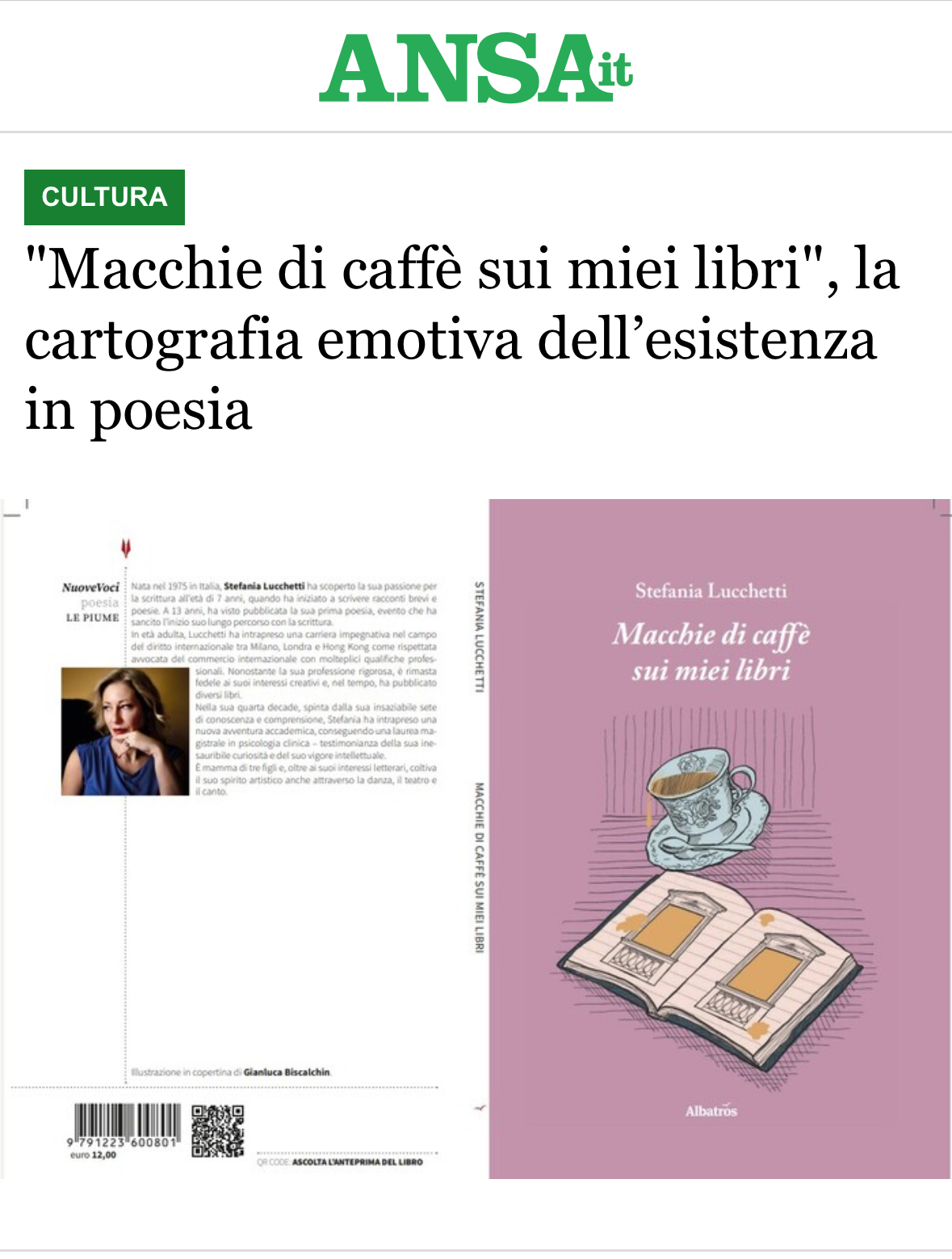 Macchie di caffè sui miei libri - Stefania Lucchetti - articolo ANSA